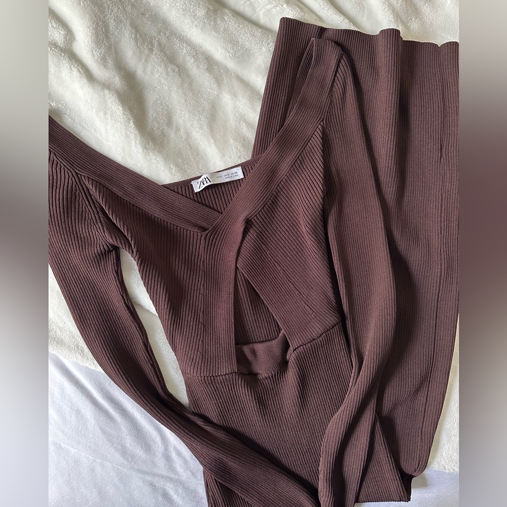 Zara Knit Midi Dress in Chocolate Brown